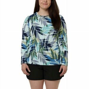 Hang Ten Women’s Large Multicolor Leaf Print Knit Long Sleeve Pullover UV/UPF
